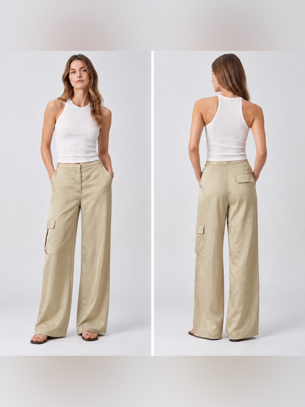 Calvin Klein Jeans Women's
Gravel Textured Wide Leg Cargo
Trousers Size 2